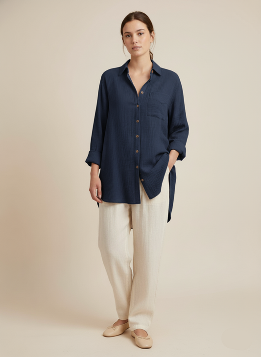 Ghizlan Cotton modest tunic shirt - Everyday Light shirt