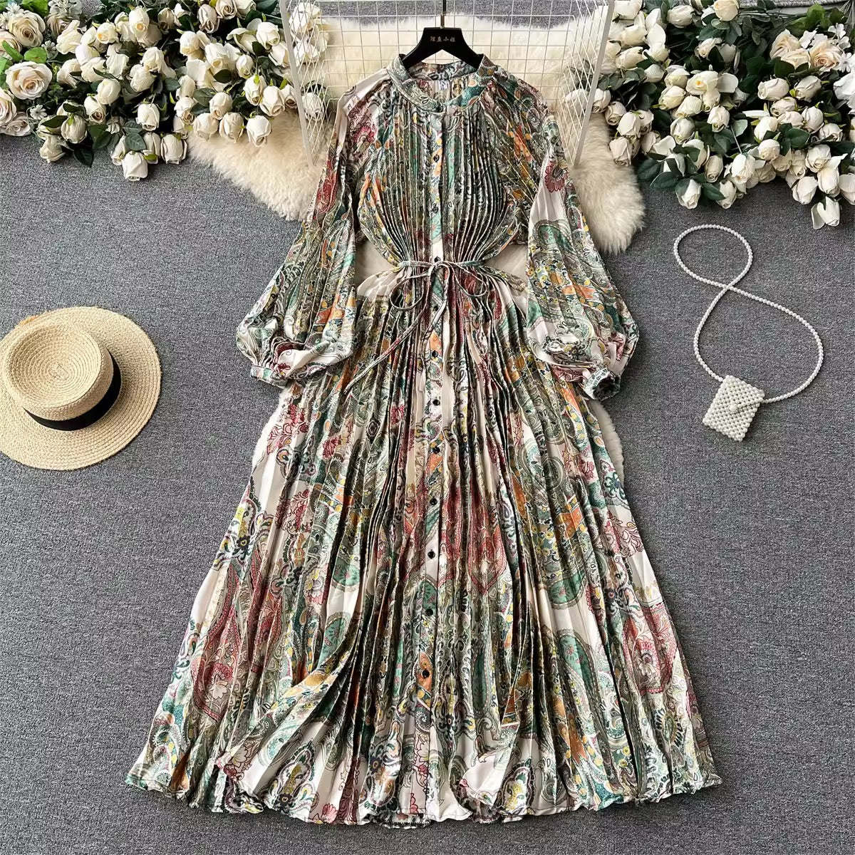 Paisley pleated dress