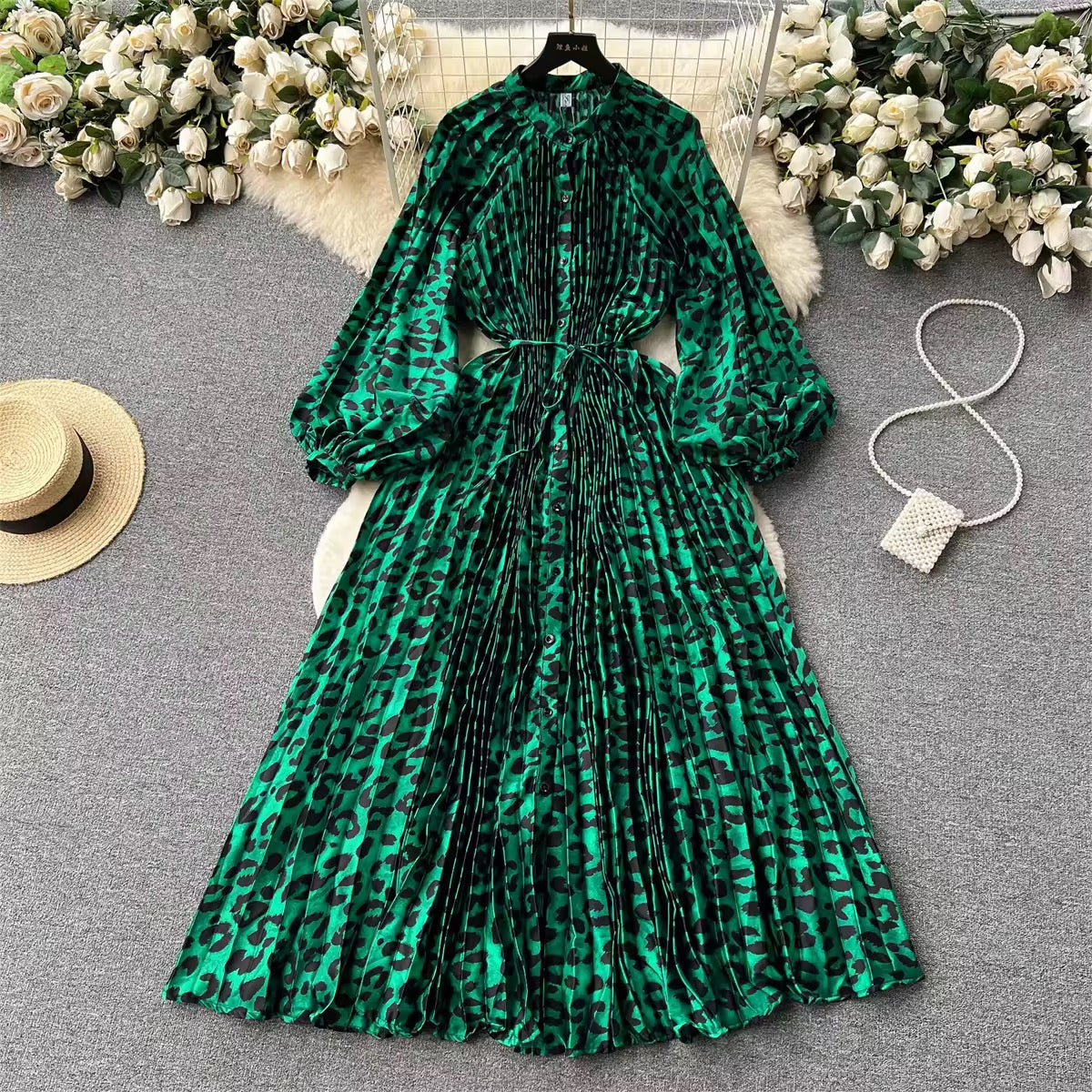 Animal print pleated dress