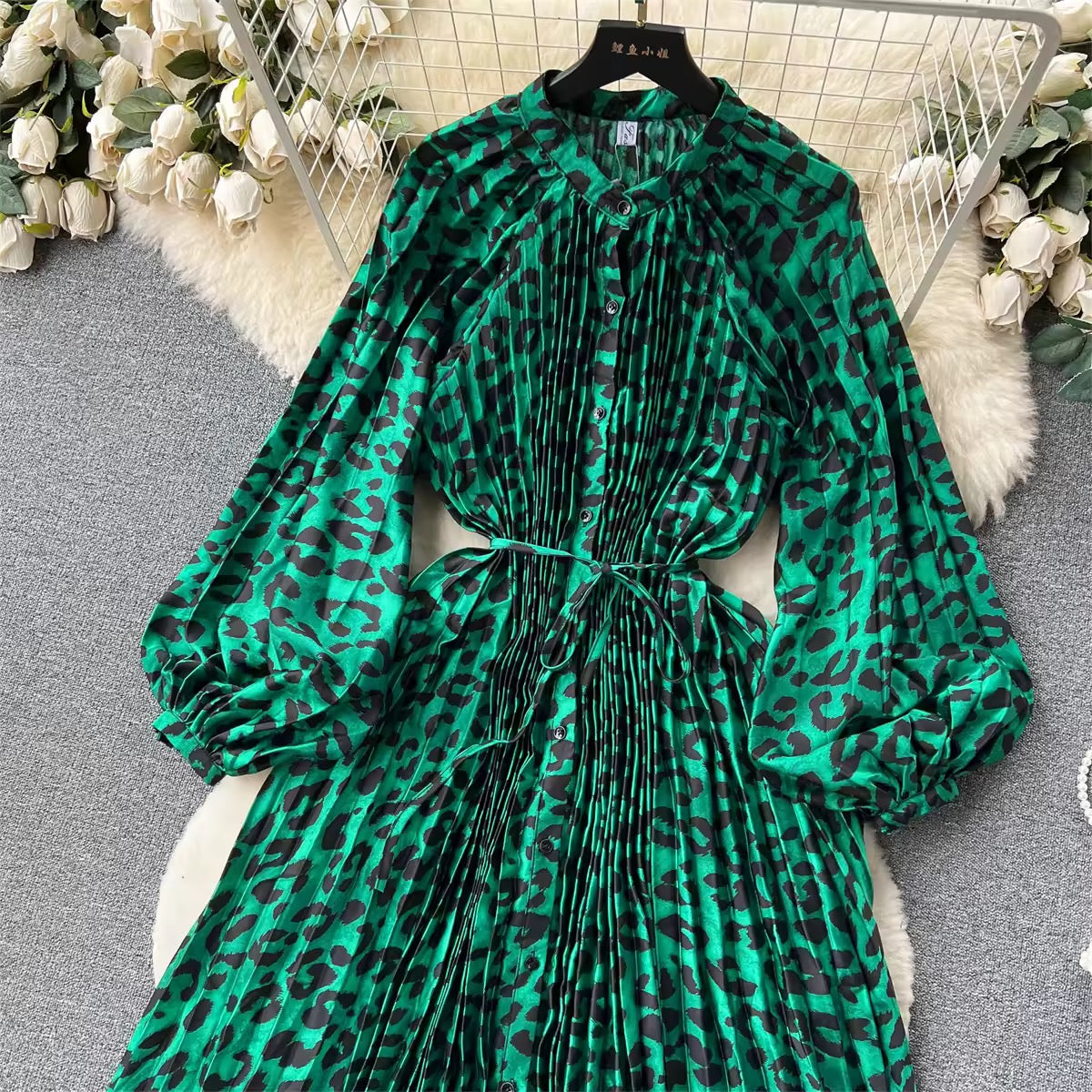 Animal print pleated dress