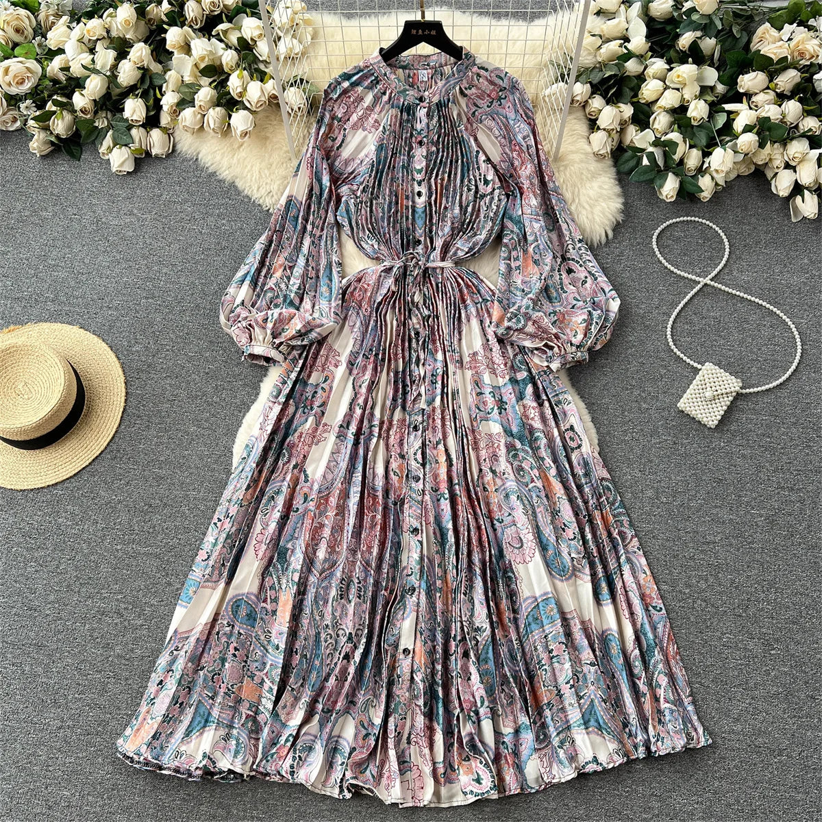 Paisley pleated dress