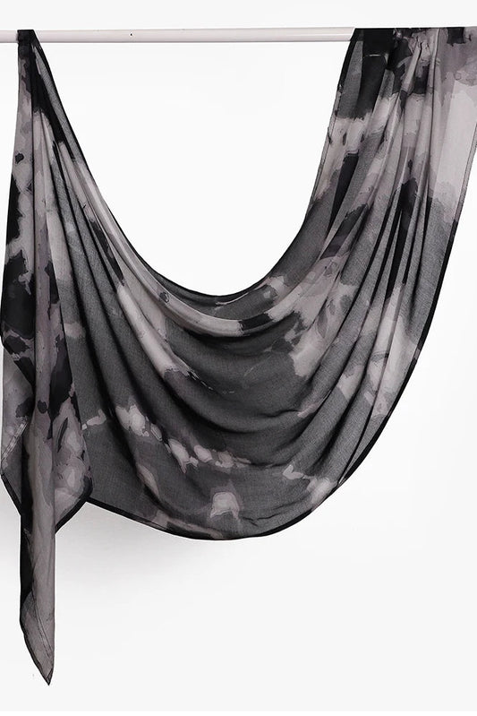 Watercolor Print Modal hijab-Black-Gray tie dye