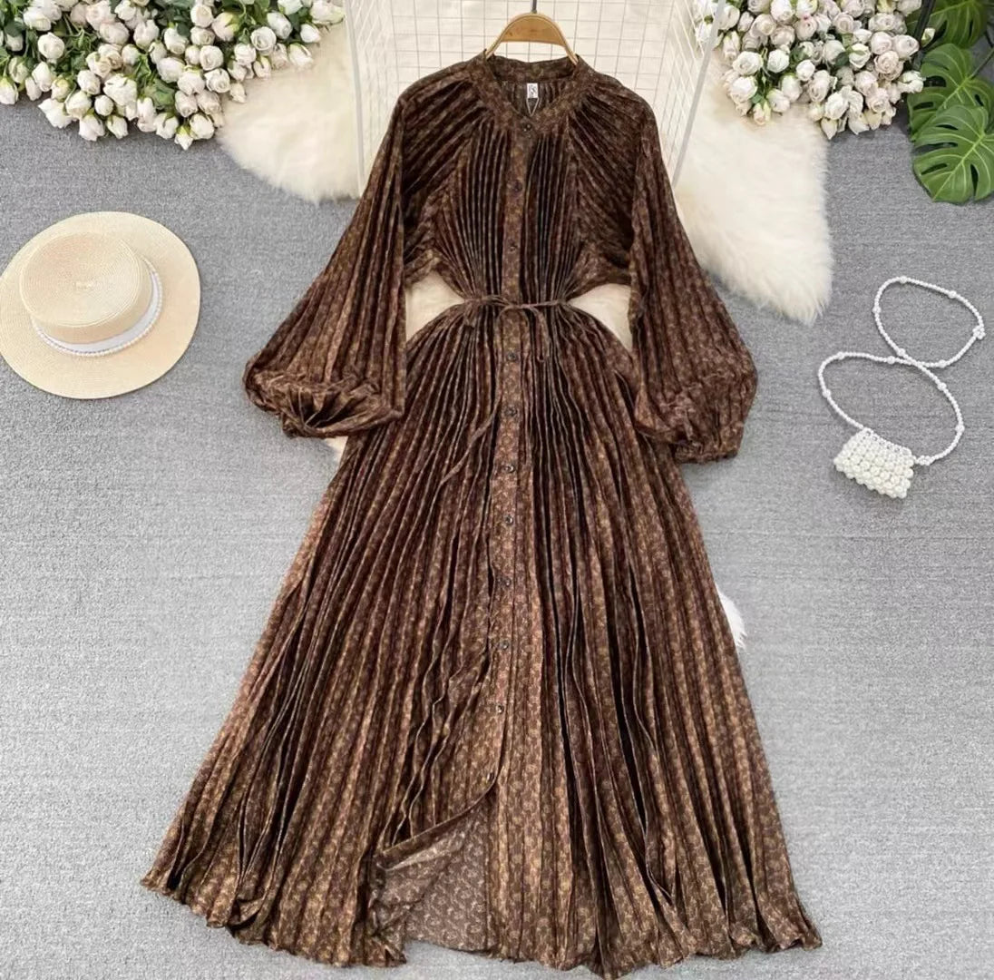 Animal print pleated dress