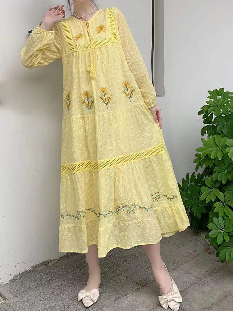 Aveza Embroidery Cotton Dress(5 Colors)