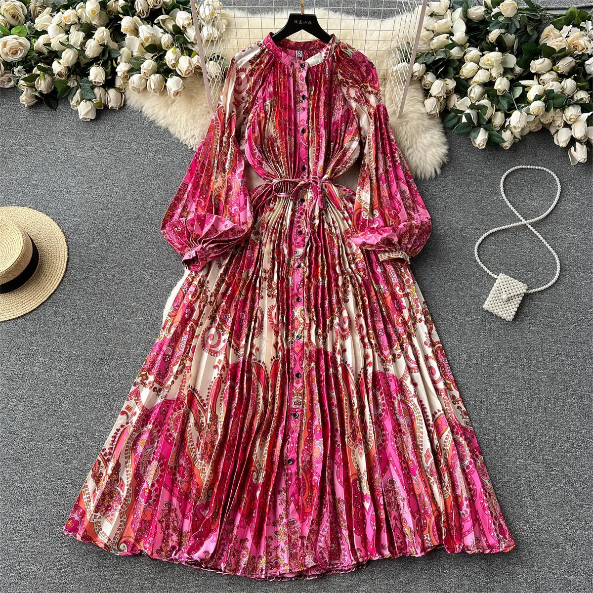 Paisley pleated dress
