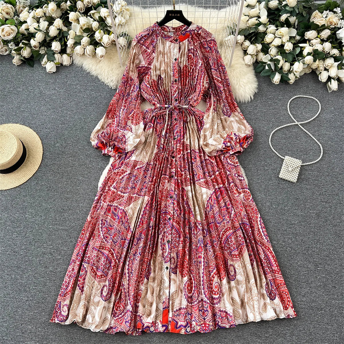 Paisley pleated dress