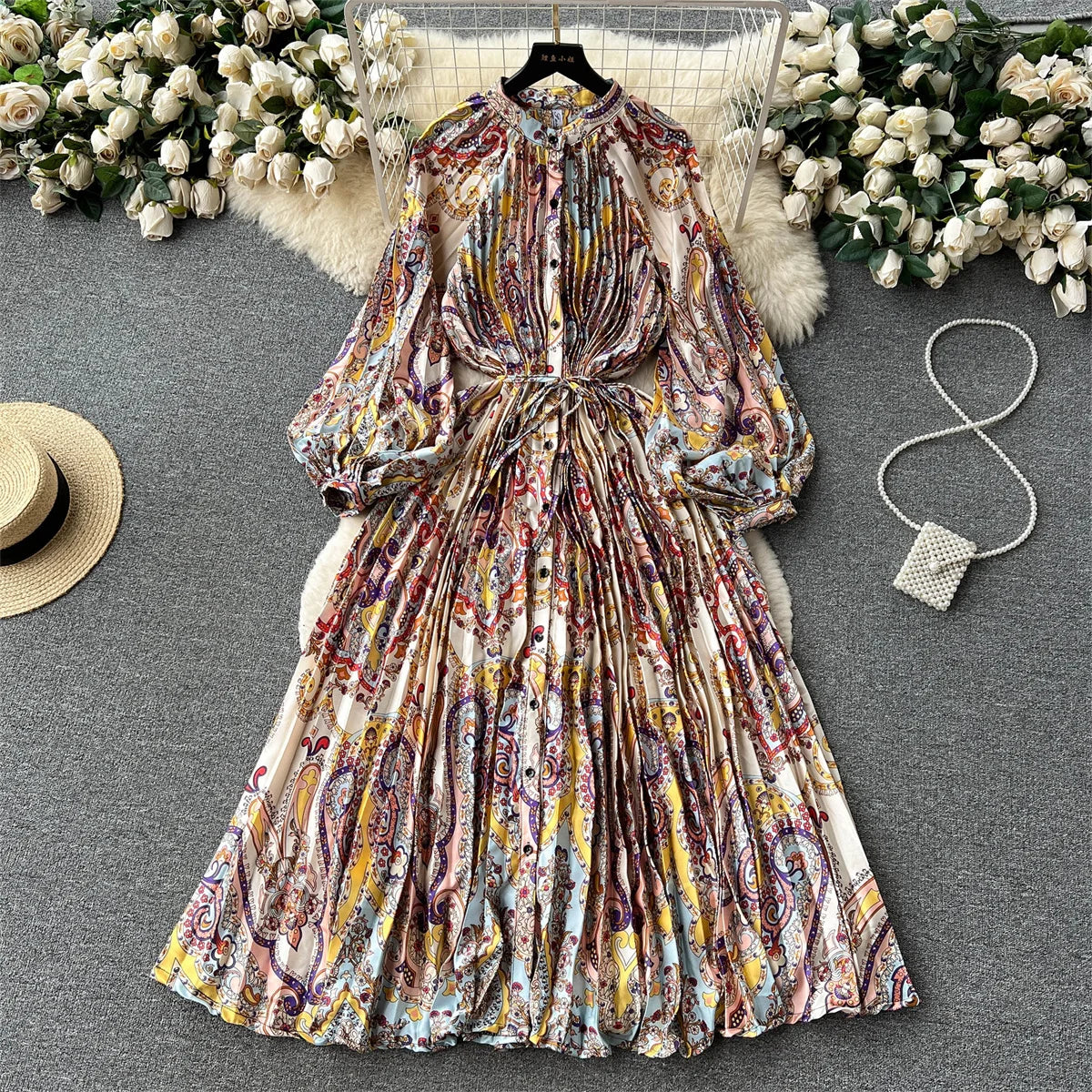 Paisley pleated dress