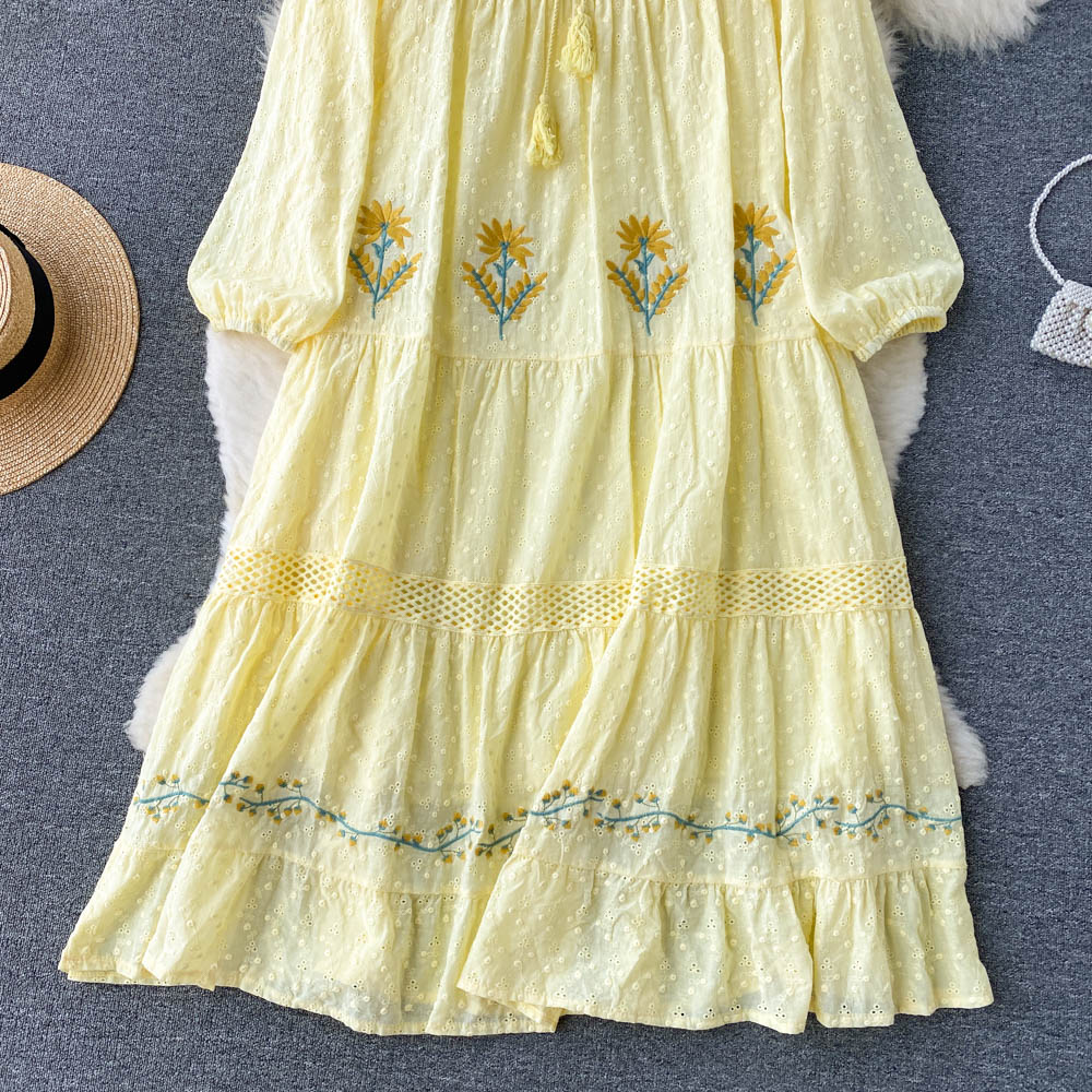 Aveza Embroidery Cotton Dress(5 Colors)