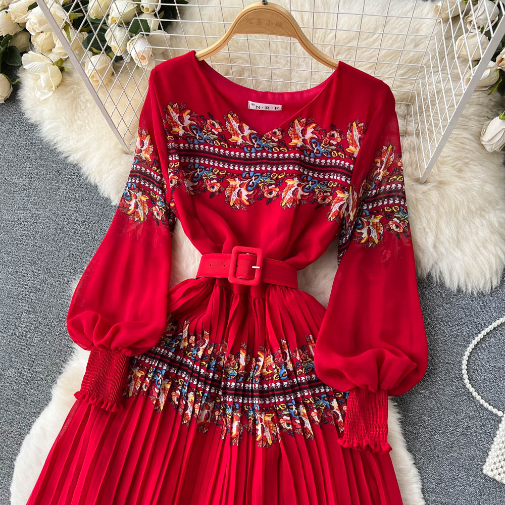 Nadyne Printed Pleated Long Dress( 6 Colors )