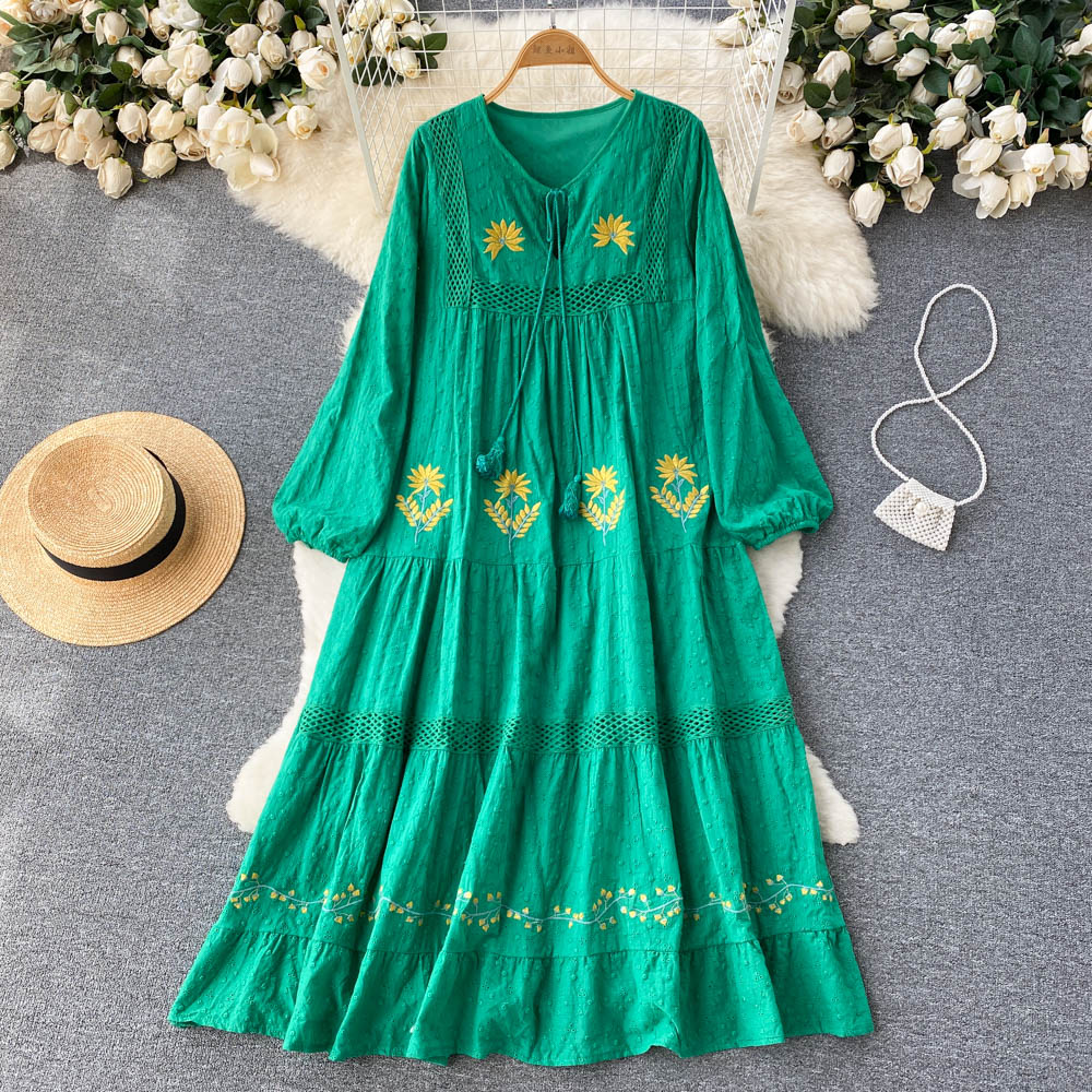 Aveza Embroidery Cotton Dress(5 Colors)