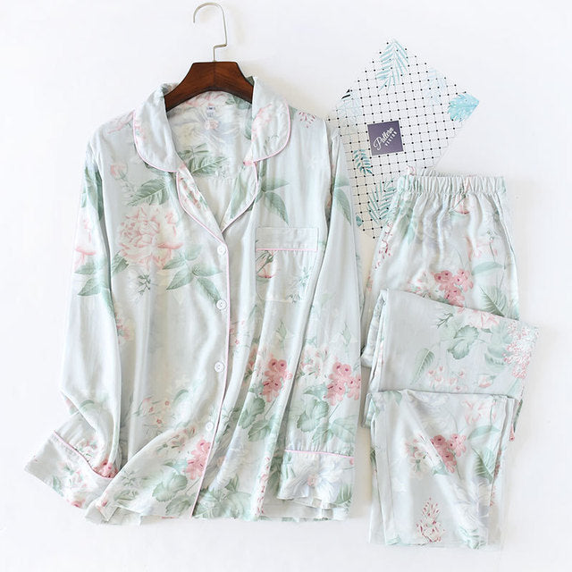 Blossoms cotton silk PJ set (4 colors)