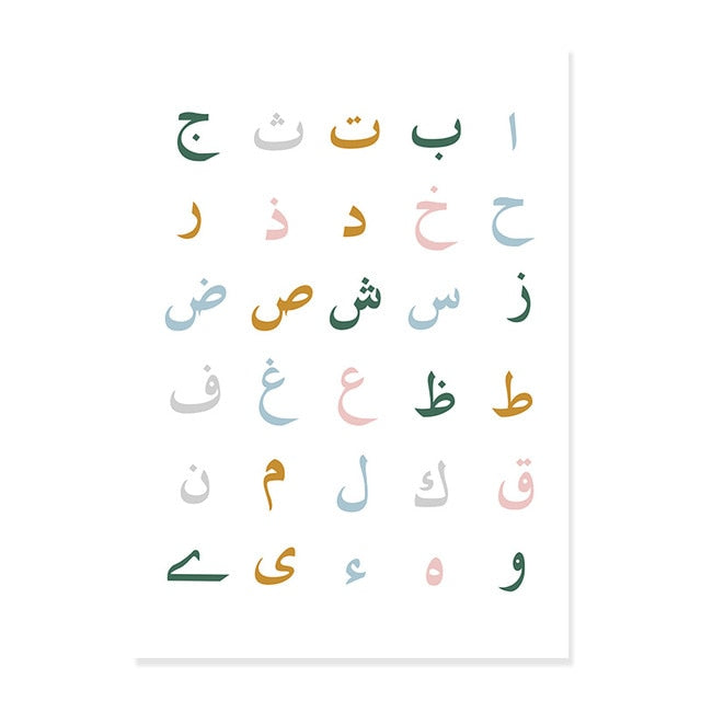 Rainbow Arabic Alphabet nursey/room decor prints- Green