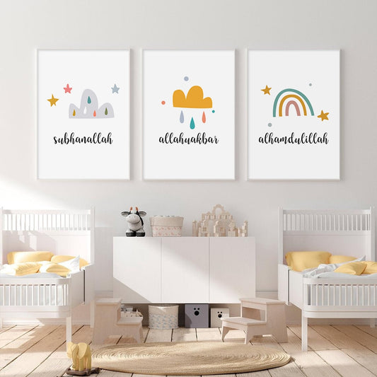 Rainbow-clouds print nursery/room home decor