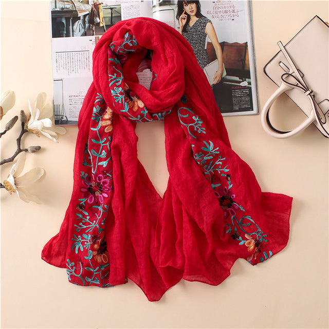 Floral embroidered Viscose Hijab(15Colors)