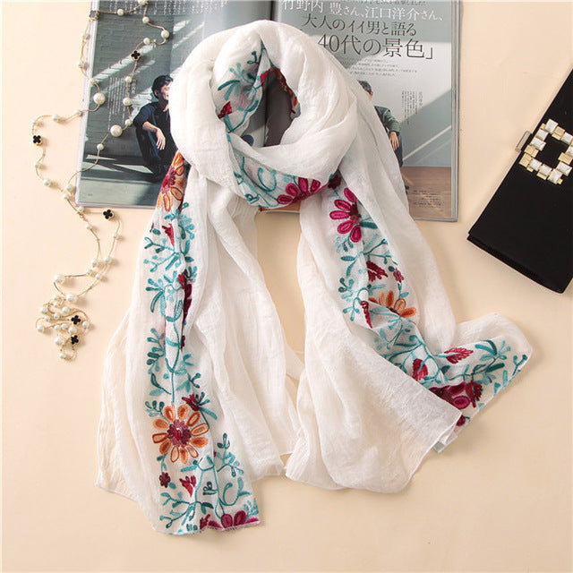 Floral embroidered Viscose Hijab(15Colors)
