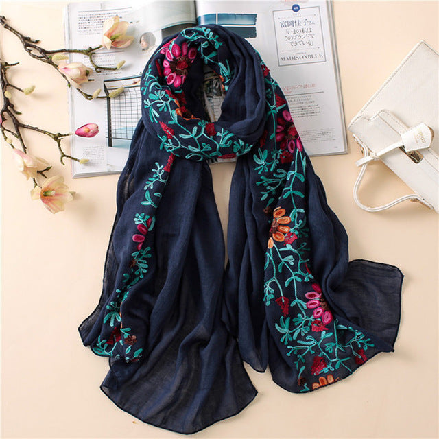 Floral embroidered Viscose Hijab(15Colors)