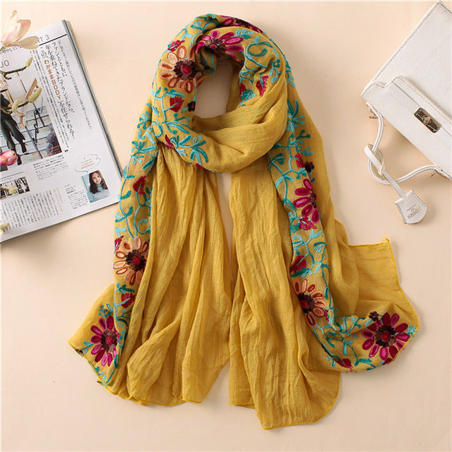 Floral embroidered Viscose Hijab(15Colors)