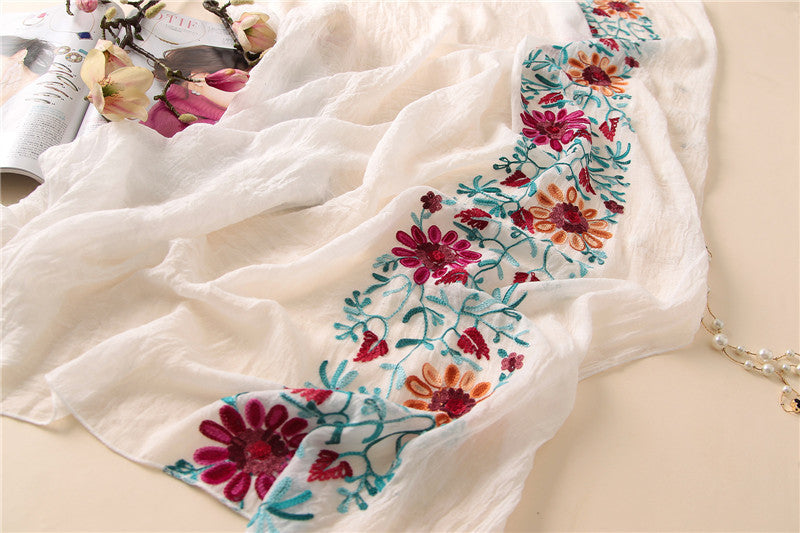 Floral embroidered Viscose Hijab(15Colors)