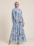 Botanical Bloom Tiered Abaya with long sleeve inner Set
