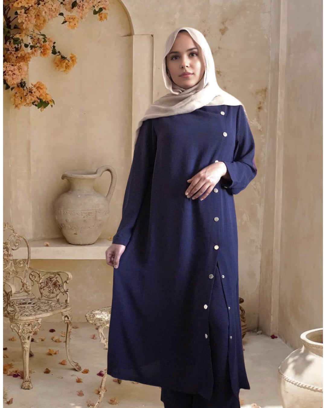 Kinza long tunic top with pants 2 piece set (3 Colors)