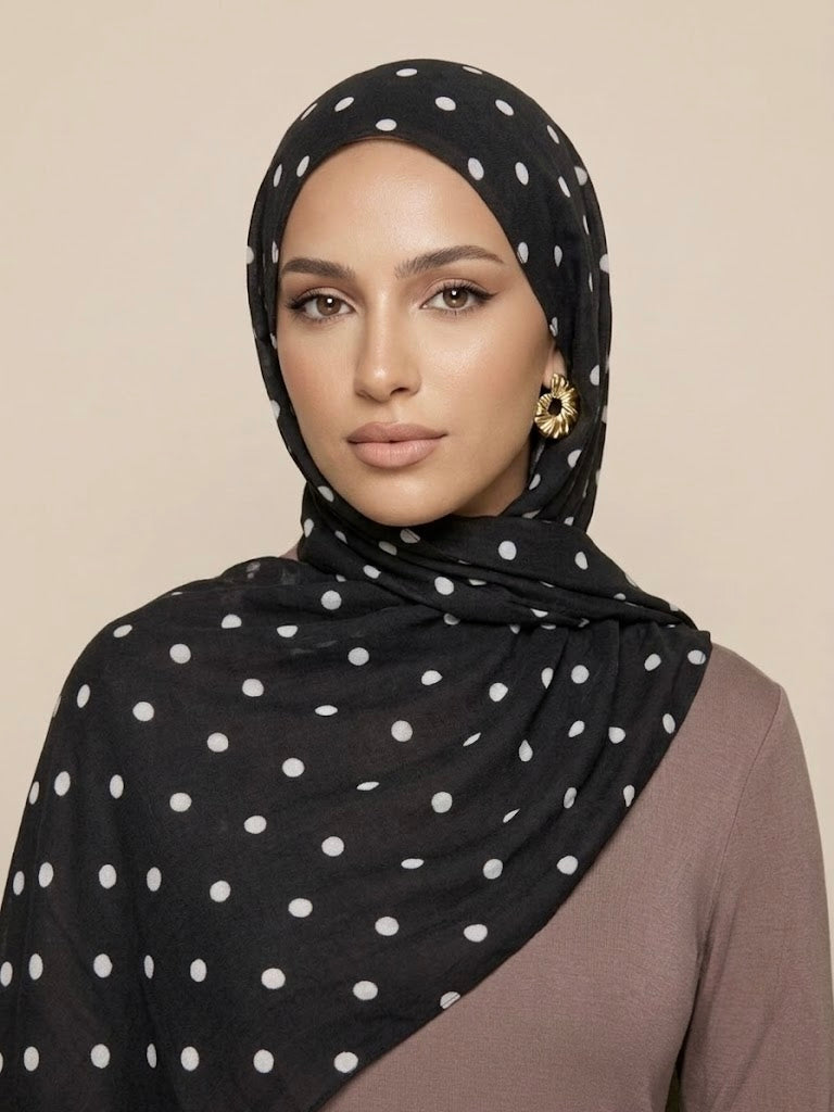 Charcoal Polka dot Soft Modal Hijab