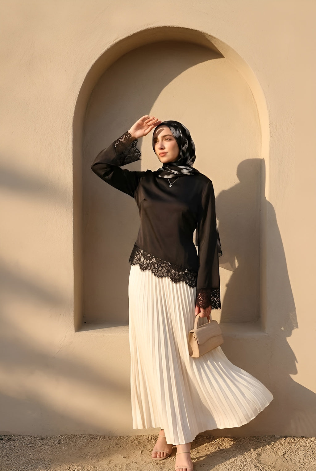 Ayala Top Lace Trim Long Sleeve Satin Top