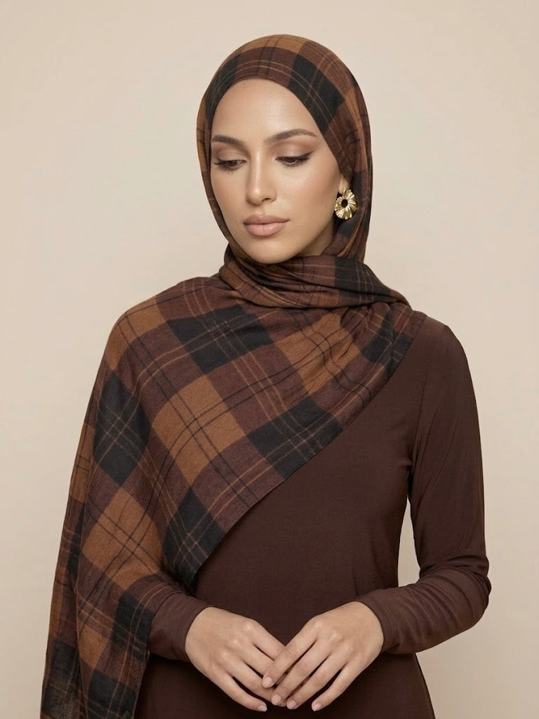 Espresso Plaid Modal Hijab