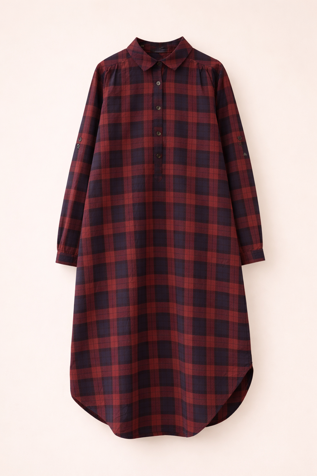 Bazla Plaid Button-Down Long Shirt Tunic (2 Colors)