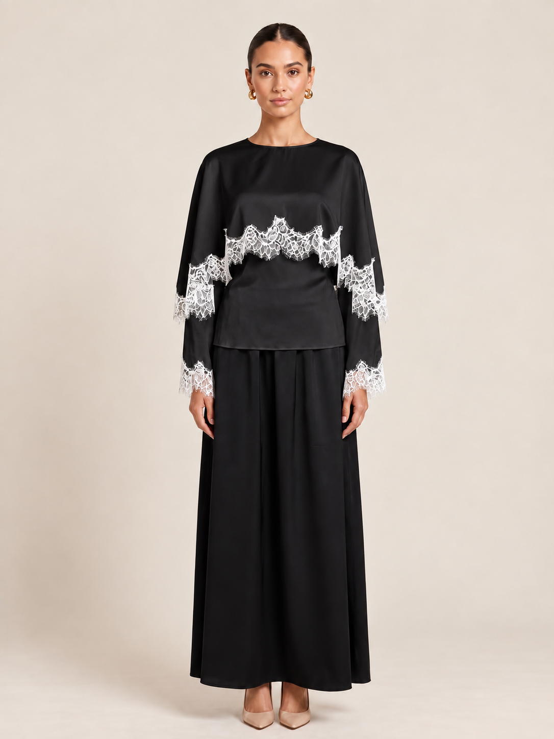 Nilofar Lace Cape Sleeve Top(2 Colors)