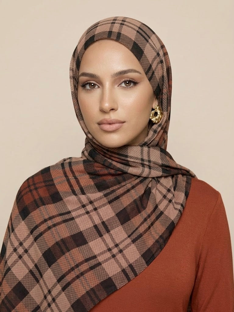 Caramel Plaid Modal Hijab