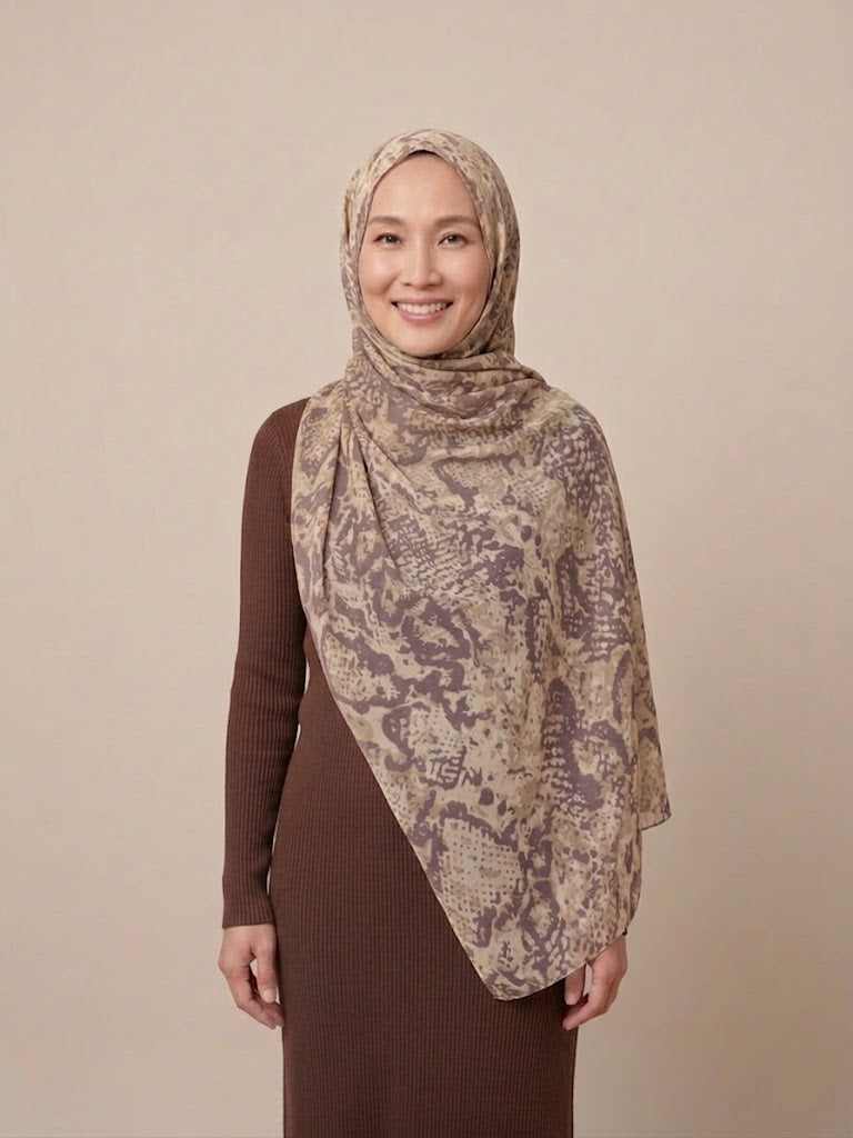 Snake print Modal Hijab - Muddy brown