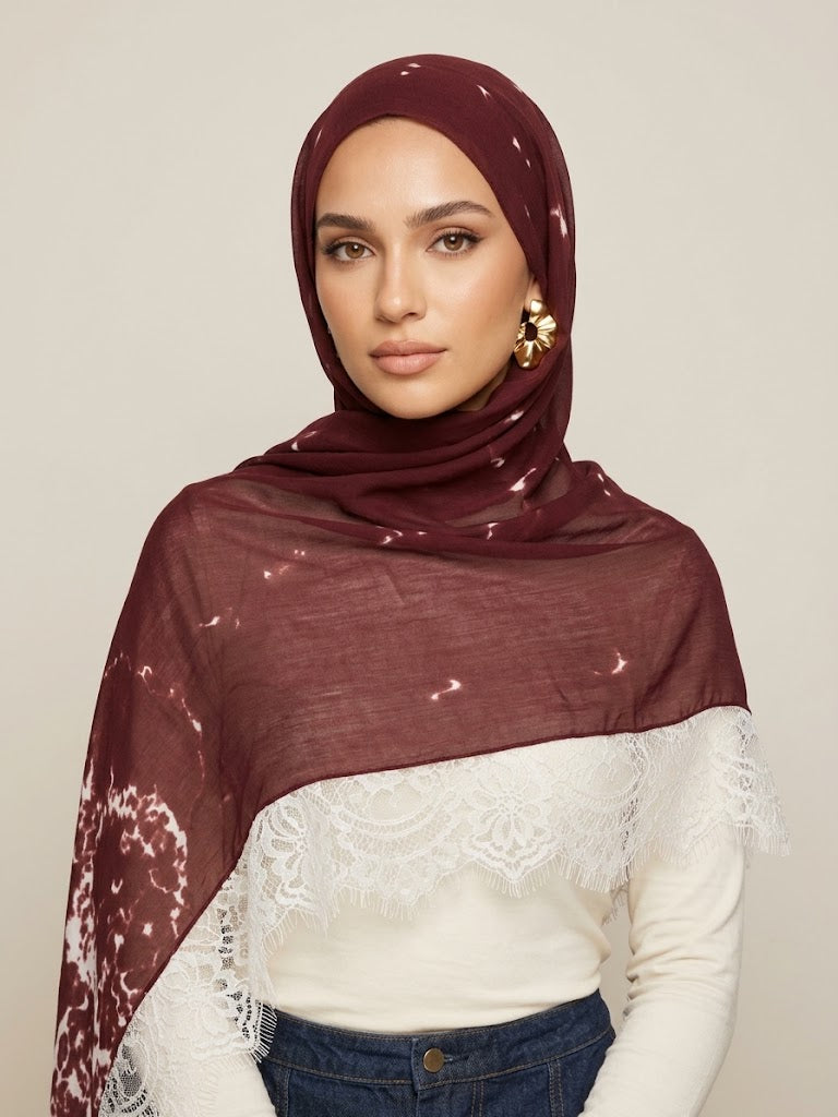 Berry Marble Lace Modal Hijab