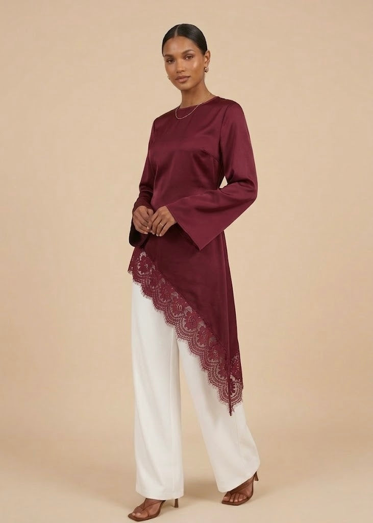 Awatif Wide Lace Asymmetric Tunic (4 colors)