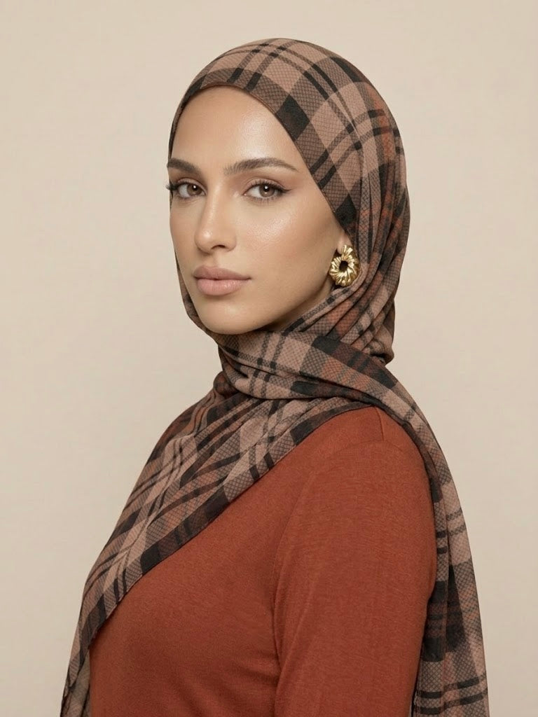 Caramel Plaid Modal Hijab
