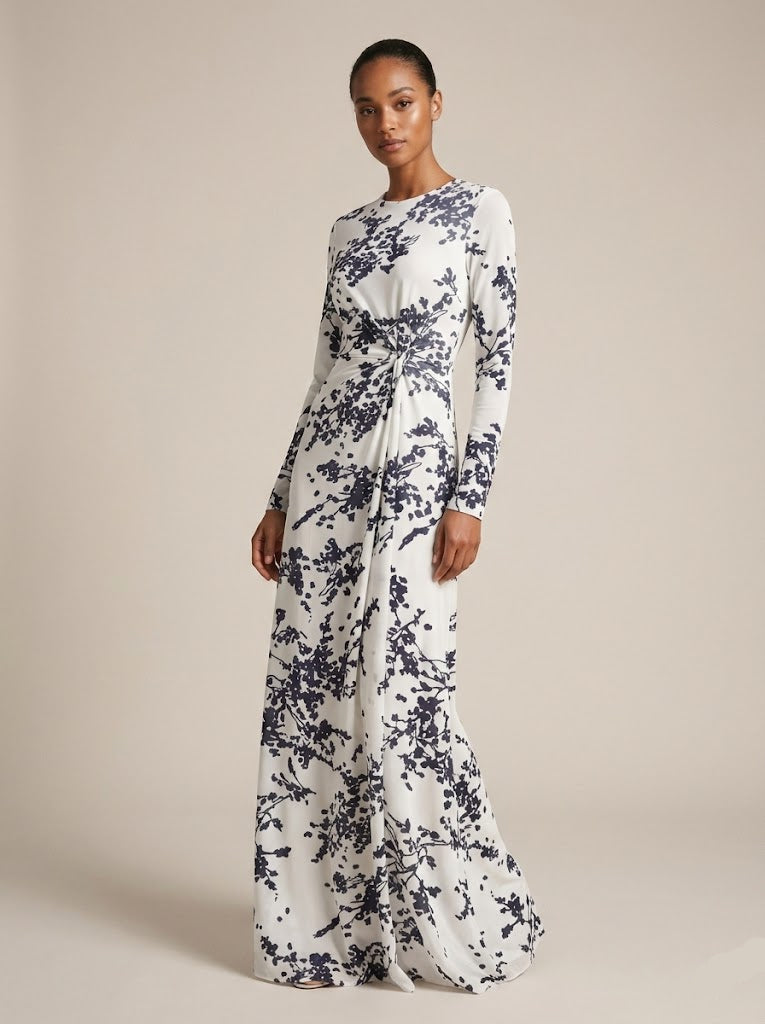 Ashwaq Floral Printed Mesh Maxi Dress (no inner)
