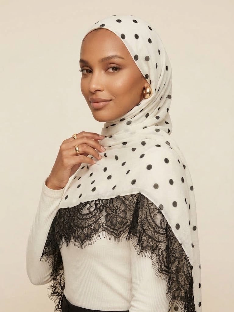 Ivory Polka dot Lace Modal Hijab