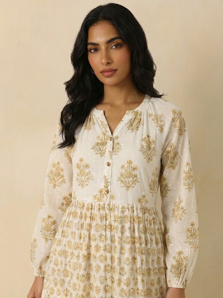 Safiyah Block print inspired Cotton dress - M (US 6) / Beige print Safiyah Block print inspired Cotton dress - M (US 6) / Beige print