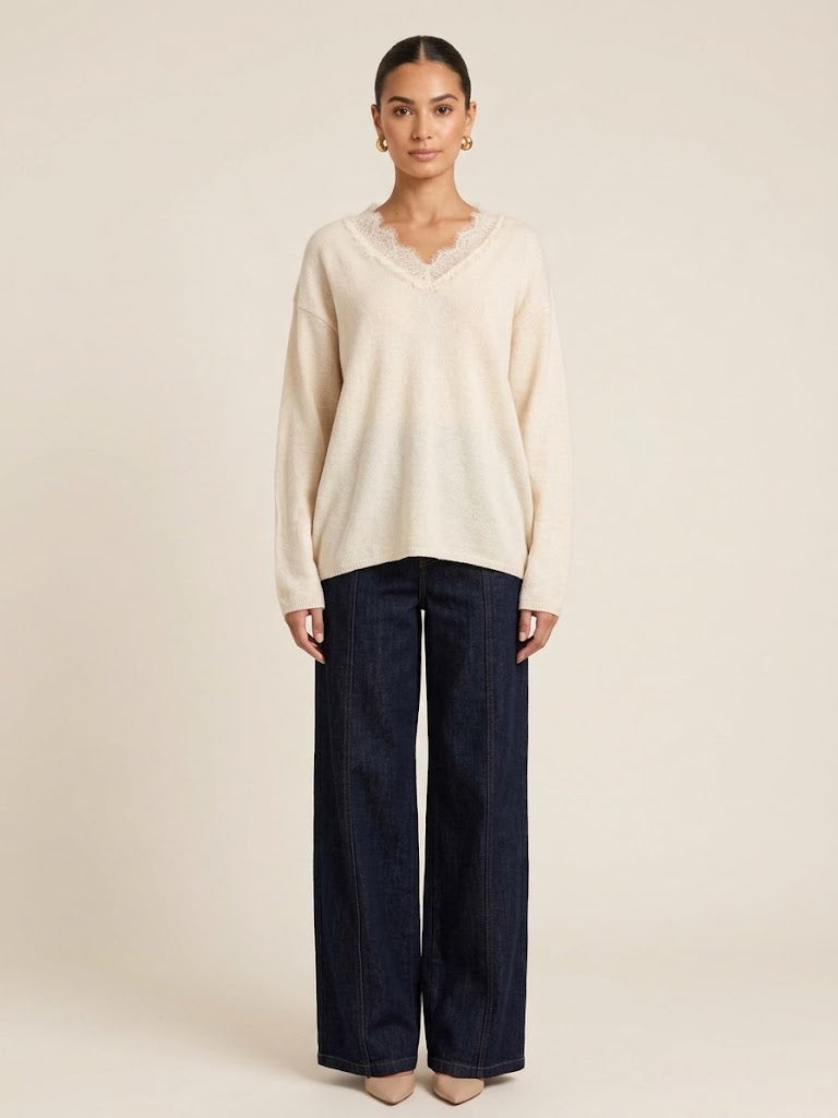 Noor Lace Trim Knit Top (2 Colors)