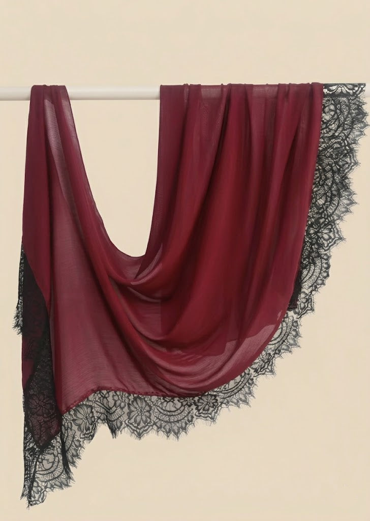 Crimson Contrast Lace Modal hijabs