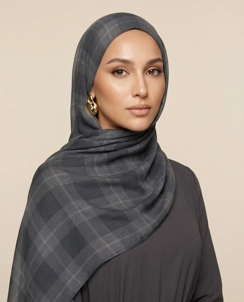 Slate Plaid Modal Hijab