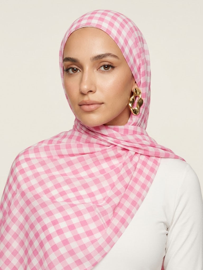Blush Gingham Modal Hijab