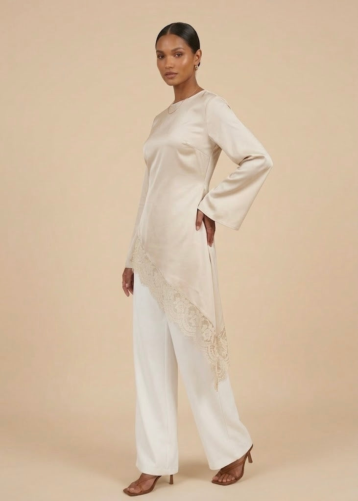 Awatif Wide Lace Asymmetric Tunic (4 colors)