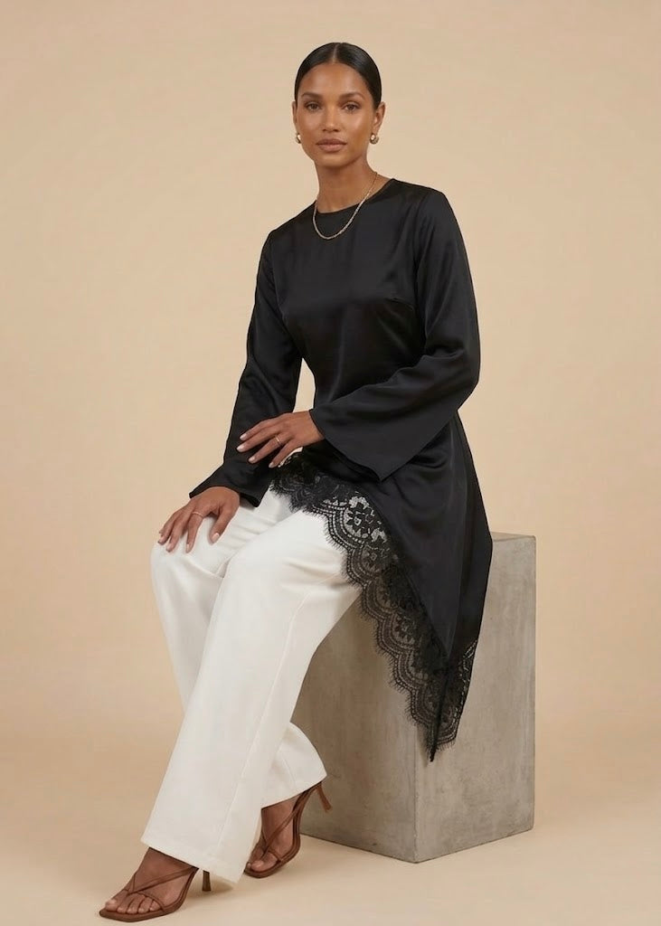 Awatif Wide Lace Asymmetric Tunic (4 colors)
