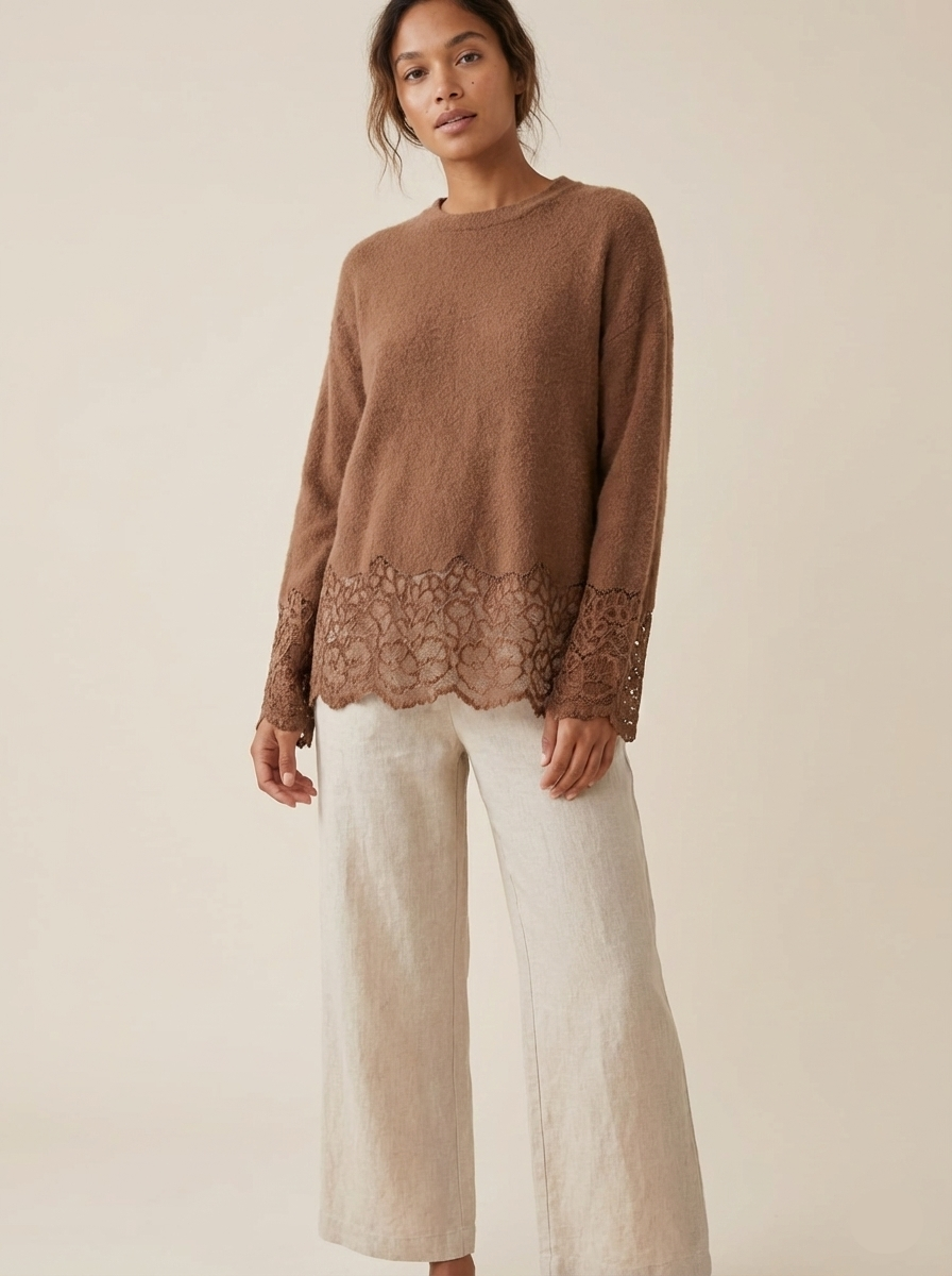 Haifa Lace Border Knit Top