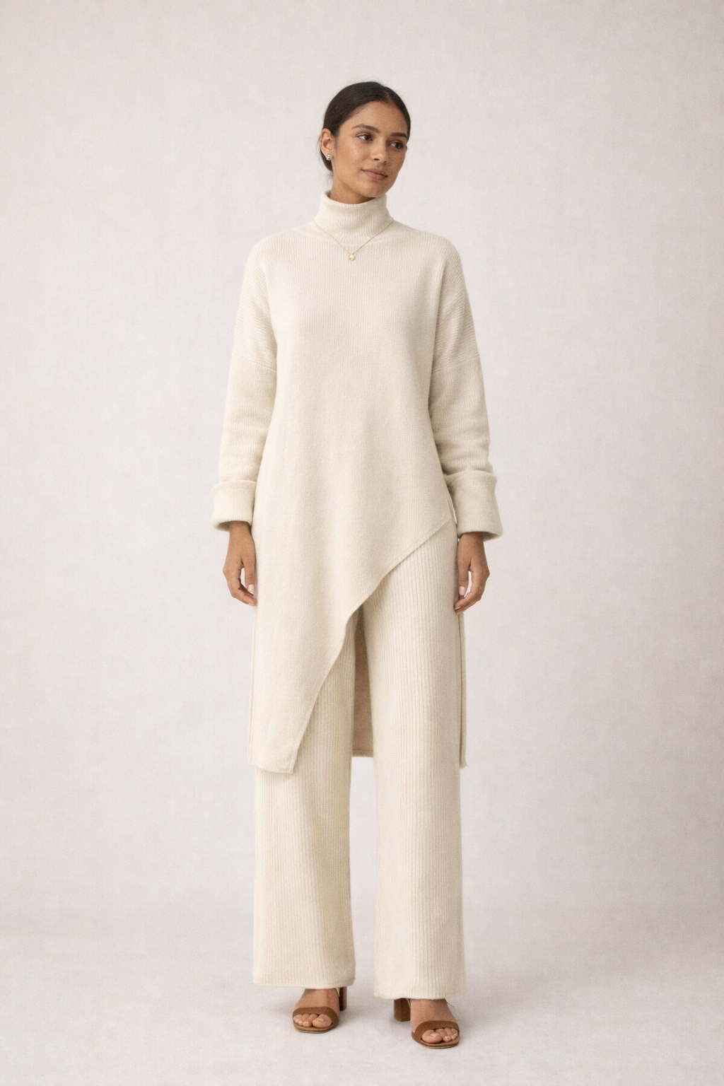 Badiyah Asymmetrical Sweater Two-Piece Set (3 Colors)