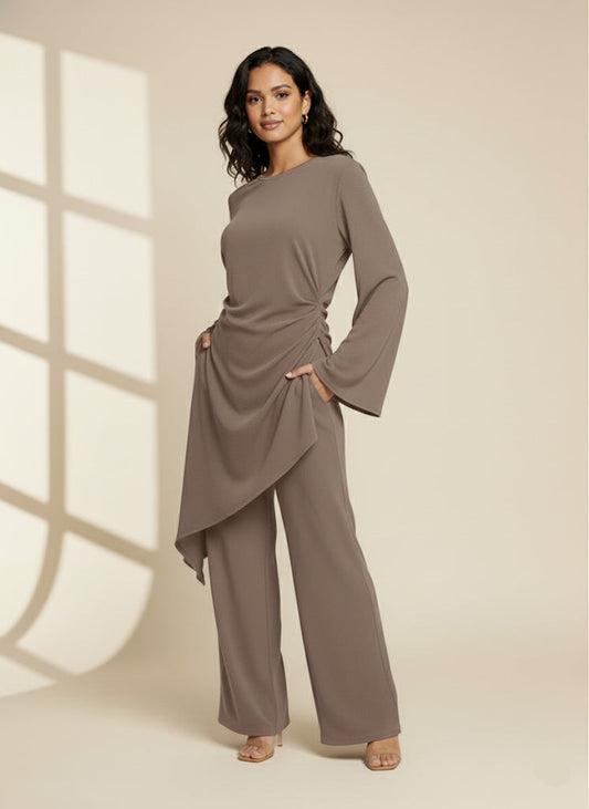 Hanan Asymmetric Ruched Two-Piece Set (5 Colors)