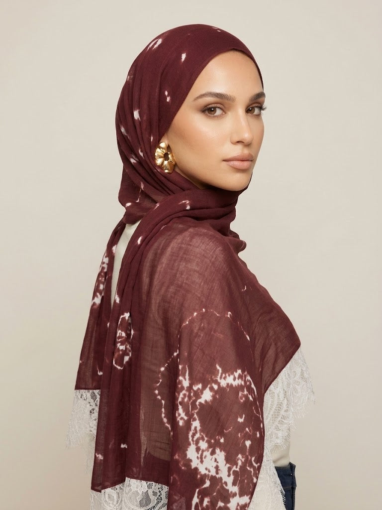 Berry Marble Lace Modal Hijab
