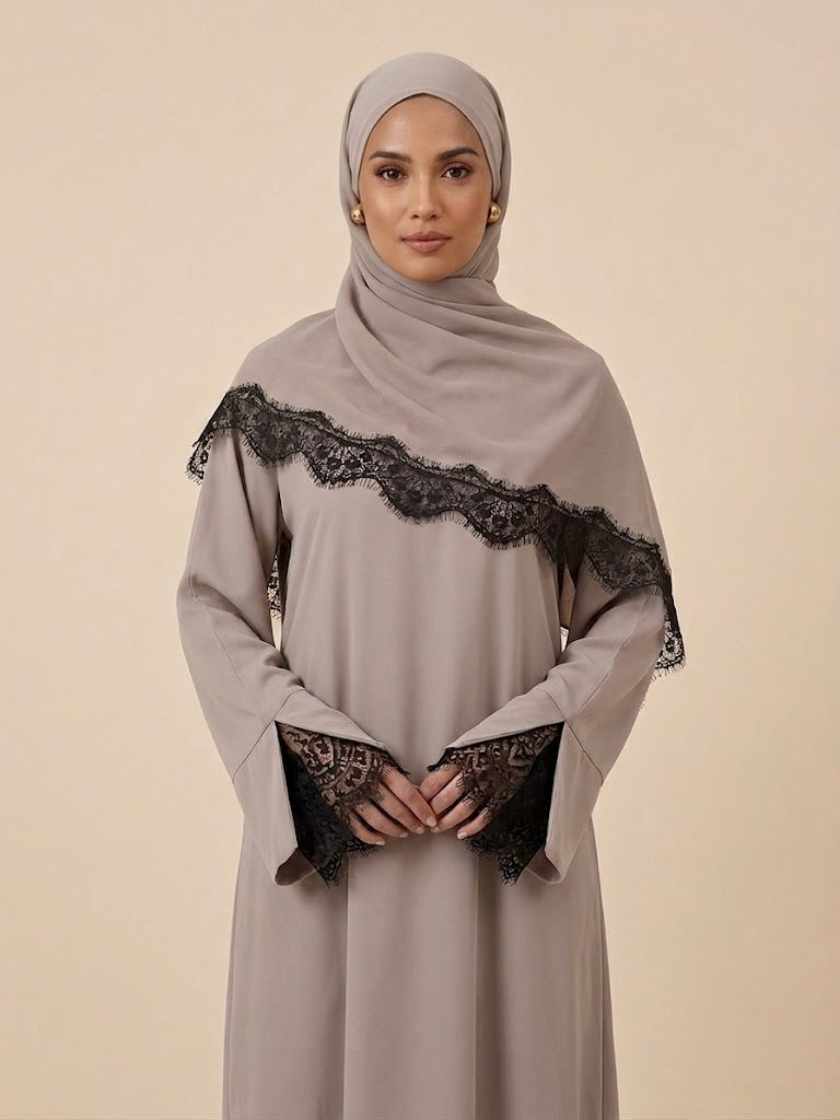 Mashmool Lace  Abaya With Matching Hijab