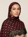 Burgundy Polka dot Black Lace Modal Hijab