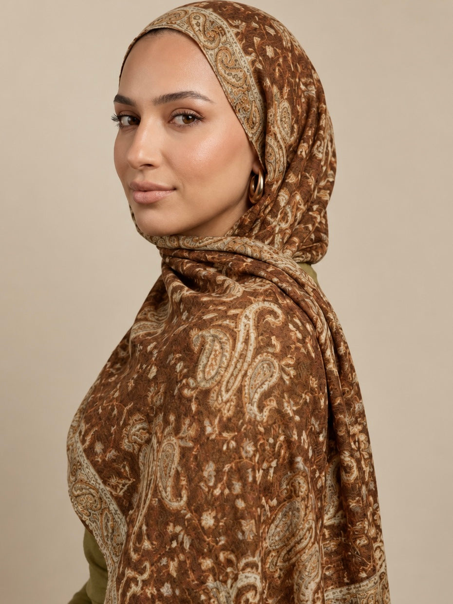 Caramel Paisley Pashmina inspired Modal Hijab